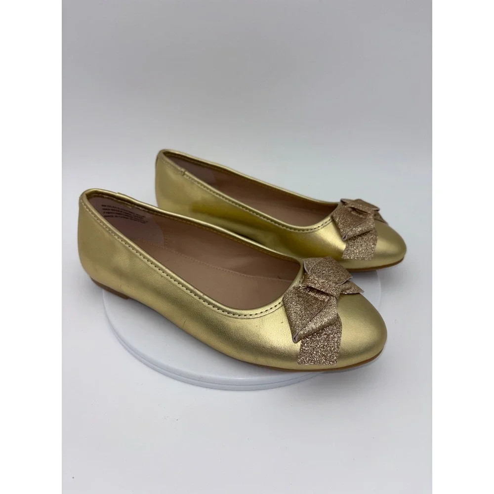 SUGAR Girls Gold Ballet Flat Shoe Glitter‎ Bow Toddler Little Kids Wedding4